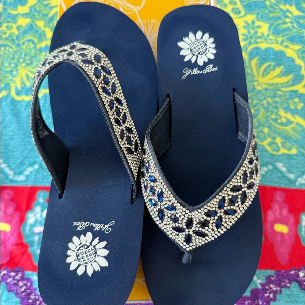 Yellow Box Women's Navy Rhinestone Sandals